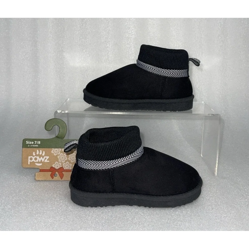 Pawz by Bearpaw Toddler Size 7/8 Fleece Lined Faux‎ Fur Slipper Boots Black NEW